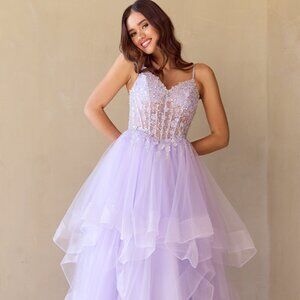New Ceremonial Floral Embellished Maxi Ball Dress w/ Layered Skirt AC 5068